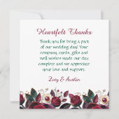 Burgunder Blume, Blätter und Perlen Personalisiert Dankeskarte (Vorderseite)