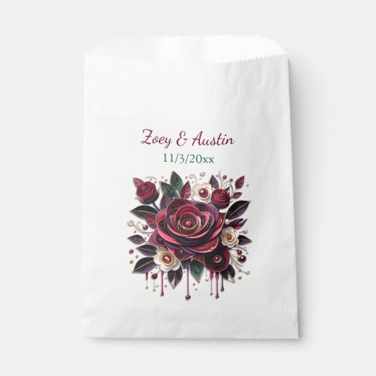 Burgunder Blume, Blätter und Perlen Personalisiert Geschenktütchen (Vorderseite)