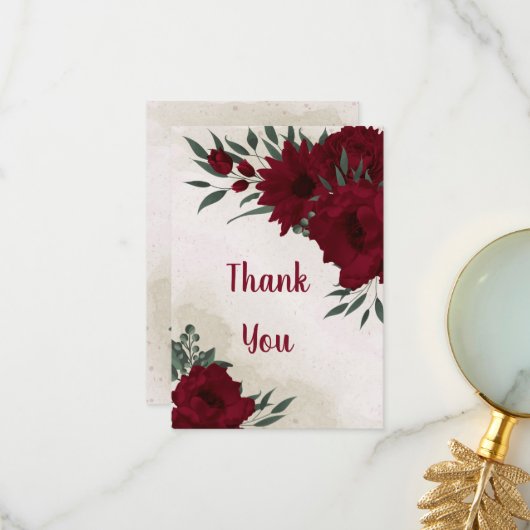 Burgunder Blume Grünpflanzen Dankeskarte (Vorderseite/Rückseite Beispiel)