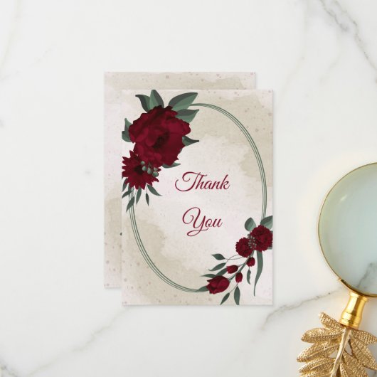 Burgunder Blume Grünpflanzen Dankeskarte (Vorderseite/Rückseite Beispiel)