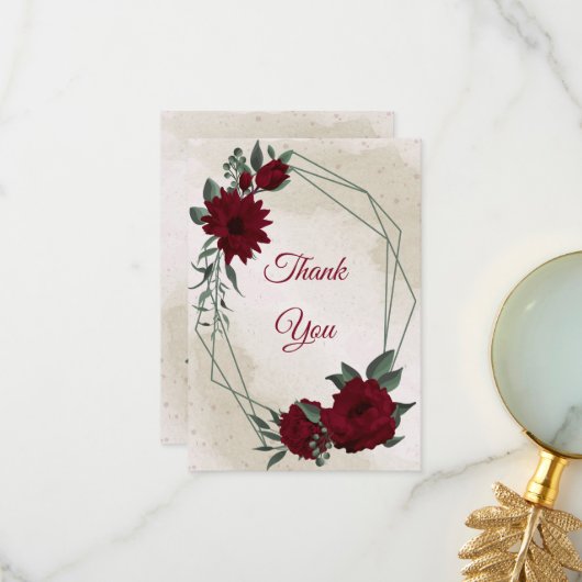 Burgunder Blume Grünpflanzen Dankeskarte (Vorderseite/Rückseite Beispiel)