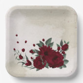 Burgunder Blume Grünpflanzen Pappteller (Vorderseite)