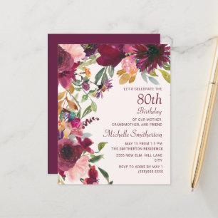 Burgunder Blumen 80. Geburtstag Großmutter