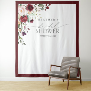 Burgunder Blumen-Aquarell Dusch-Fotobooth Wandteppich