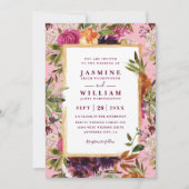 Burgunder-Blumen-Boho-Rustikal-QR-Code-Hochzeit Einladung (Vorderseite)