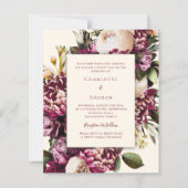 Burgunder Blumen Creme lila Hochzeitseinladung (Vorderseite)