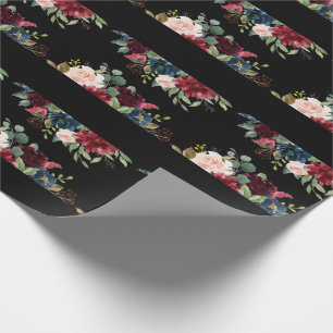 Burgunder Blumen Elegant Hübsch Wasserfarbe Geschenkpapier