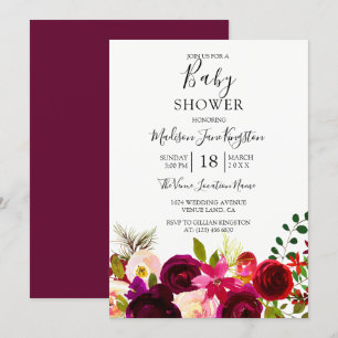 Burgunder Blumen Floral Boho Baby Shower Einladung