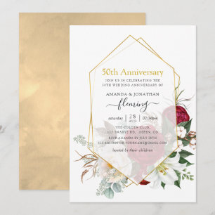 Burgunder Blumen Geometrisch 50. Hochzeitstag Einladung