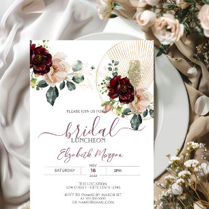 Burgunder Blumen Glitter Glas Braut-Lunch Einladung