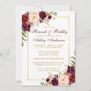 Burgunder Blumen Gold Hochzeitsdusche Brunch Einla Einladung