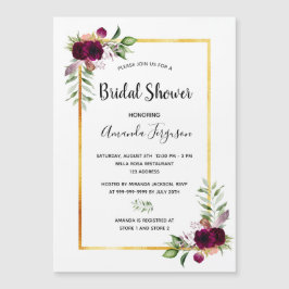 Burgunder Blumen goldene Vegetation boho Brautpart Magnetkarte