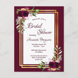 Burgunder Blumen goldene Vegetation boho Brautpart Postkarte