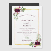 Burgunder Blumen goldenes Grün boho Hochzeit Magnetkarte (Vorne/Hinten)