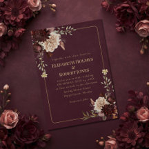 Burgunder-Blumen-Gothic-Hochzeitseinladung