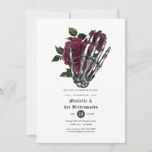 Burgunder Blumen Gothic Totenköpfe Brautjungfern M Einladung