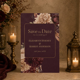 Burgunder-Blumen-Gotische-Save-the-Date-Karte Einladung