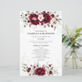 Burgunder Blumen Grüne Elegante Hochzeitsprogramm (Stehend Vorderseite)