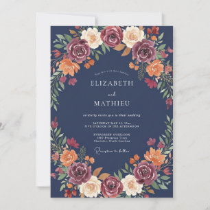 Burgunder-Blumen-Herbst-Hochzeit Einladung