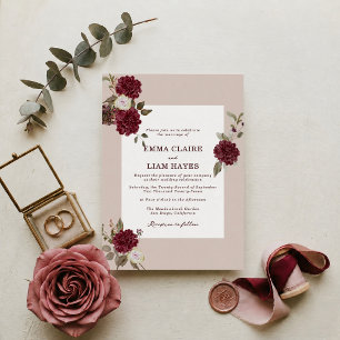 Burgunder-Blumen-Herbst-Hochzeitseinladung Einladung