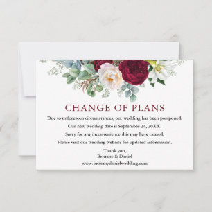Burgunder Blumen Hochzeit Änderung der Pläne Notiz