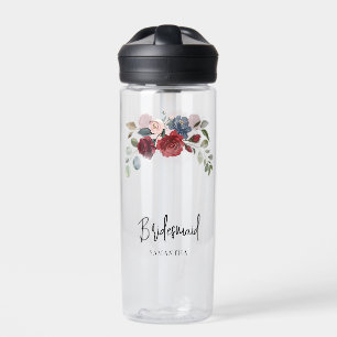 Burgunder Blumen Hochzeit Brautjungfer Personalisi Trinkflasche