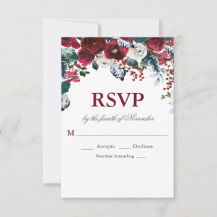Burgunder Blumen Hochzeit im Winter RSVP Karte