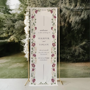 Burgunder-Blumen-Hochzeits-Willkommensbanner 76 cm Banner
