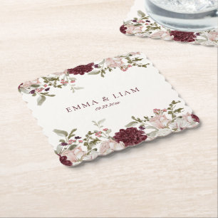 Burgunder Blumen Hochzeitspapier Untersetzer