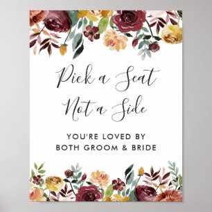 Burgunder Blumen Hochzeitszeremonie Wähle ein Sitz Poster