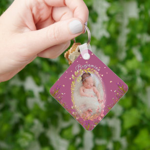 Burgunder Blumen individuell personalisiertes Baby Schlüsselanhänger