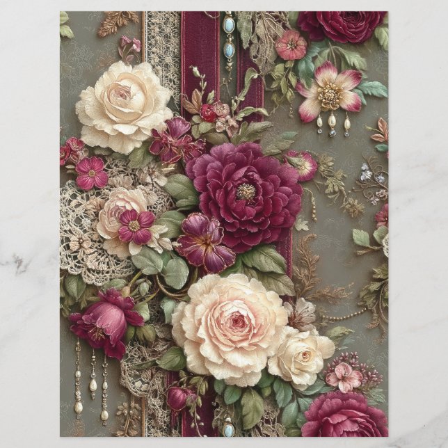 Burgunder-Blumen-Junk-Journal-Scrapbook-Papier (Vorderseite)