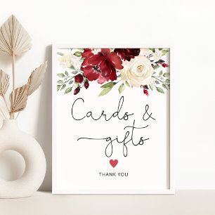 Burgunder Blumen Karten und Geschenke Poster