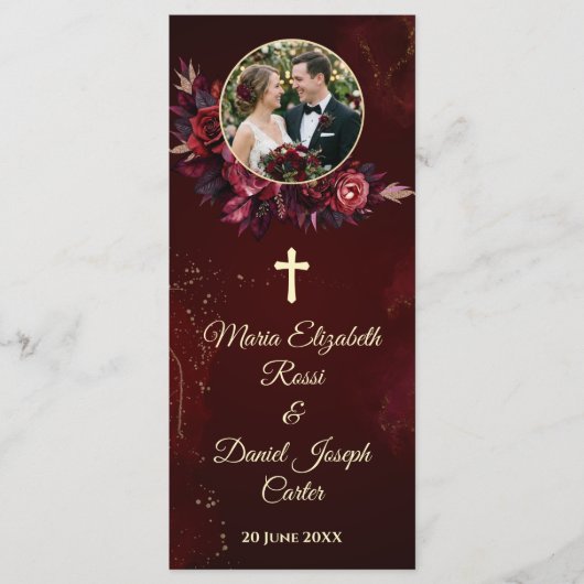Burgunder-Blumen-Katholisches-Hochzeitsprogramm Programm (Vorderseite)