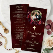 Burgunder-Blumen-Katholisches-Hochzeitsprogramm Programm