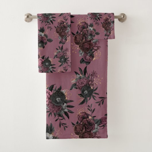 Burgunder Blumen Muster Handtuch Badhandtuch Set (Insitu)