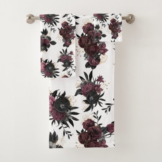 Burgunder-Blumen-Muster-Handtuch Badhandtuch Set (Insitu)