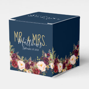 Burgunder Blumen Navy Blau Schrift Rustikale Hochz Geschenkschachtel