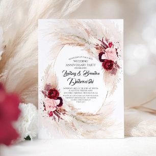 Burgunder Blumen Pampasgras Hochzeit Jubiläum Einladung