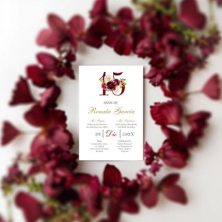 Burgunder Blumen Quinceañera Einladung