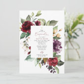Burgunder Blumen, Rosa Blumen, Boho, Konfirmation Einladung (Stehend Vorderseite)