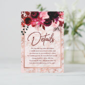 Burgunder Blumen & Rose Goldmarmor Hochzeitsstimmu Begleitkarte (Stehend Vorderseite)