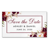 Burgunder Blumen Save The Date Mini Magnet (Vorderseite)
