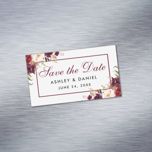 Burgunder Blumen Save The Date Mini Magnet (Beispiel)