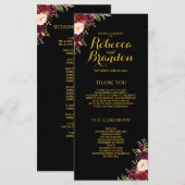 Burgunder Blumen Schwarz Gold Individuelles Hochze Programm (Vorne/Hinten)