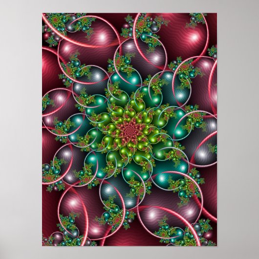 Burgunder Blumen-Spirale Poster (Vorne)