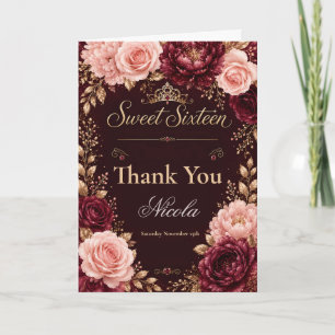 Burgunder Blumen Sweet Sixteen Dankeskarte