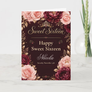 Burgunder Blumen Sweet Sixteen Karte
