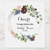 Burgunder Blumen und Grünpflanzen Hochzeitweilige Weinetikett (Einzelnes Label)