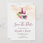 Burgunder-Blumen-Weinprobe-Wasserfarbe Save The Date (Vorderseite)